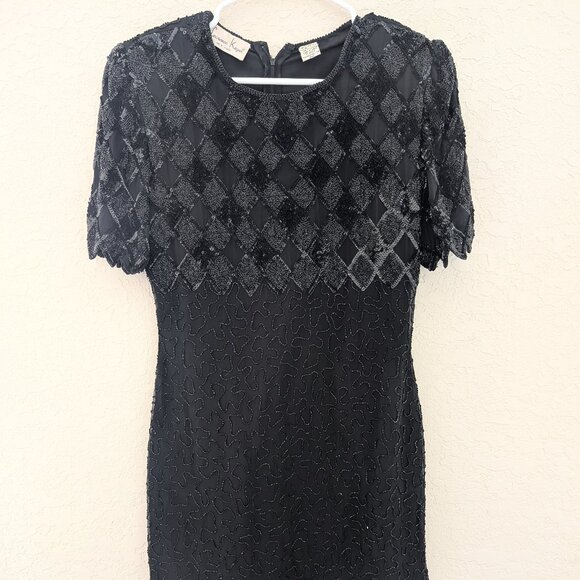 Vintage Laurence Krazer 100% Silk Beaded Cocktail Party Formal Dress Size PM - Picture 1 of 11